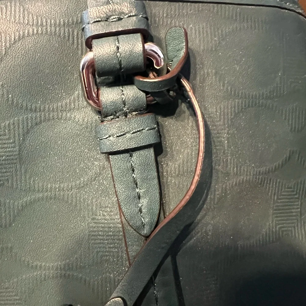 Coach Peyton Authentic Linear C Embossed Leather Zip Hunter Green Tote Bag - Picture 7 of 9